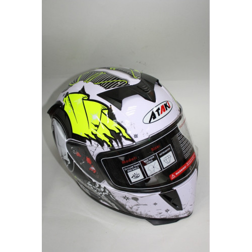 Шлем (интеграл) Ataki FF311 Skull белый/черный/желтый глянцевый XL