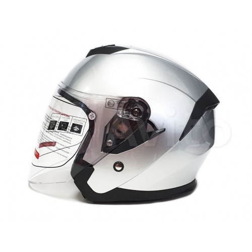 Шлем (открытый со стеклом) Ataki JK526 Solid серебристый глянцевый L