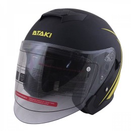 Шлем (открытый со стеклом) Ataki JK526 Stripe черный/Hi-Vis желтый матовый M