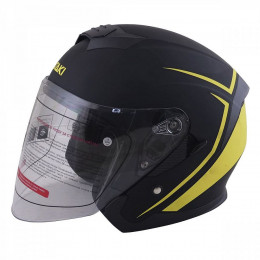 Шлем (открытый со стеклом) Ataki JK526 Stripe черный/Hi-Vis желтый матовый M