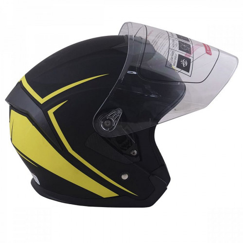 Шлем (открытый со стеклом) Ataki JK526 Stripe черный/Hi-Vis желтый матовый M