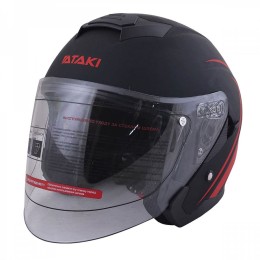 Шлем (открытый со стеклом) Ataki JK526 Stripe черный/красный матовый M