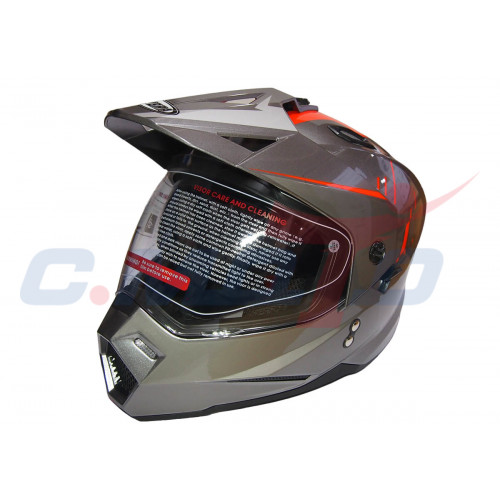 Шлем туринг (кросс со стеклом и очками) COBRA JK802 серо-оранжевый размер L